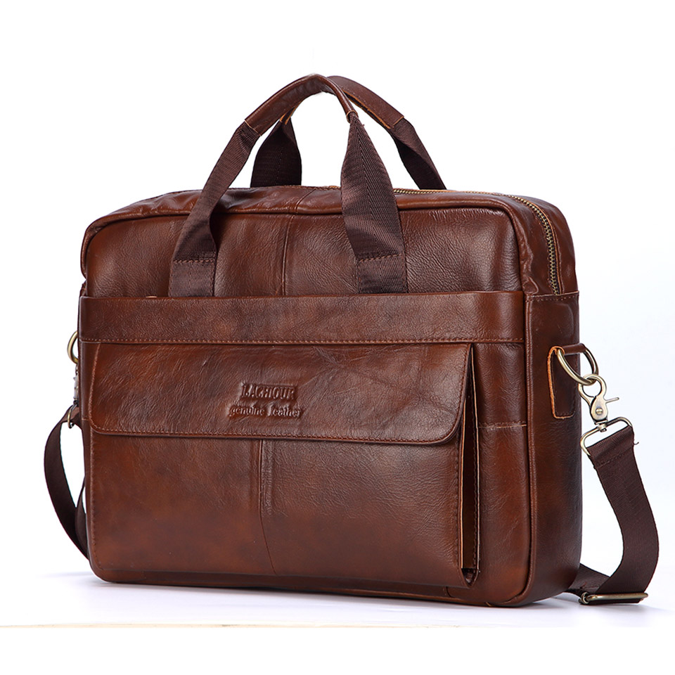 Leather Briefcase - Men Genuine Leather Handbag Fashion Office