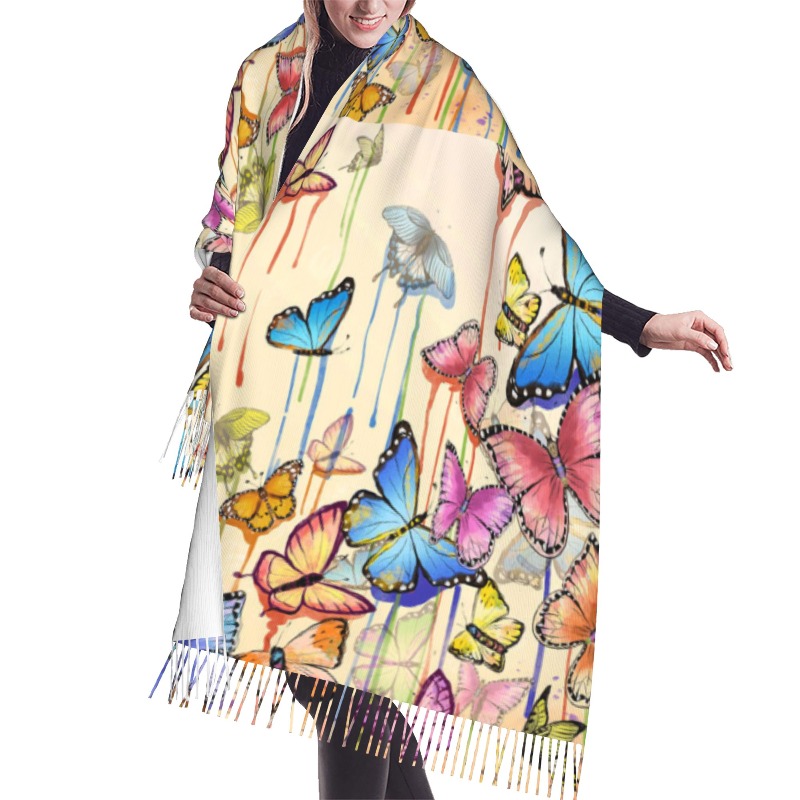 Cashmere Scarf - Retro Butterfly Winter Cashmere Scarf Women