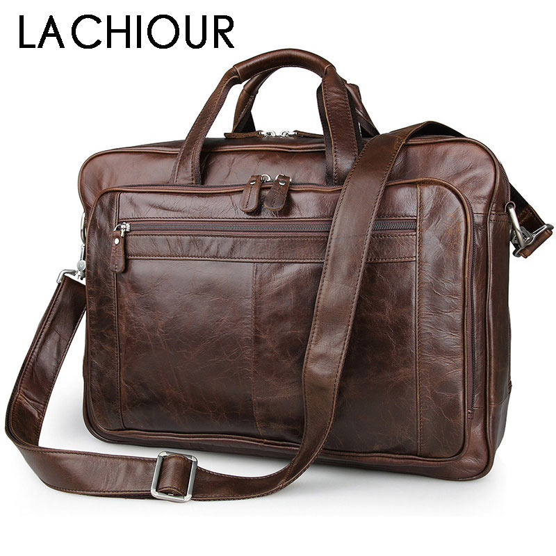 Leather Briefcase - LACHIOUR Genuine Leather Men Bag Vintage