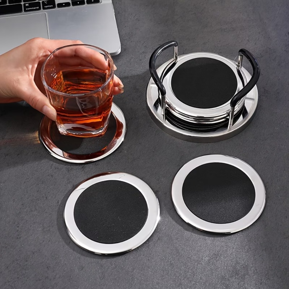 6PCS/SET Round Stainless Steel - Marble Coaster Set ulasan dan harga