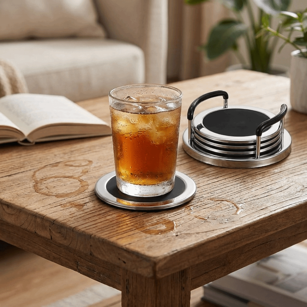 6PCS/SET Round Stainless Steel - Marble Coaster Set ulasan dan harga