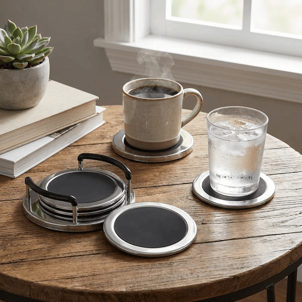 6PCS/SET Round Stainless Steel - Marble Coaster Set ulasan dan harga