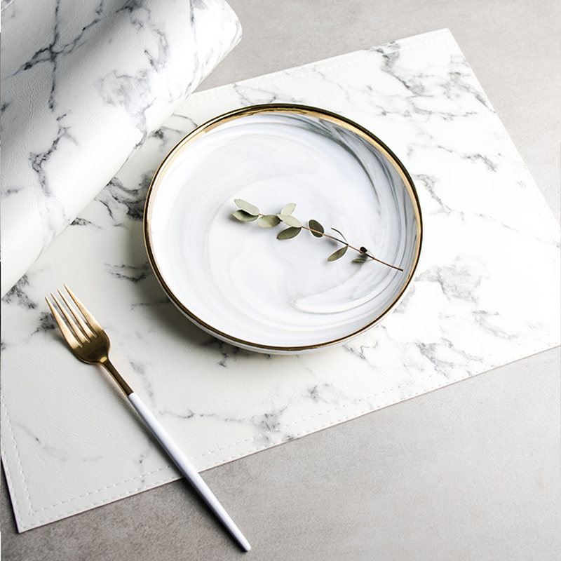 Luxury PU Heat Insulation Tabl - Marble Coaster Set ulasan dan harga
