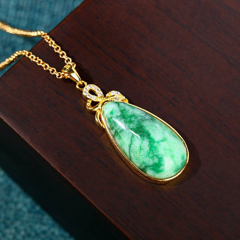 Natural Jade Water Drop Pendan - Gold Plated Jewelry ulasan dan harga