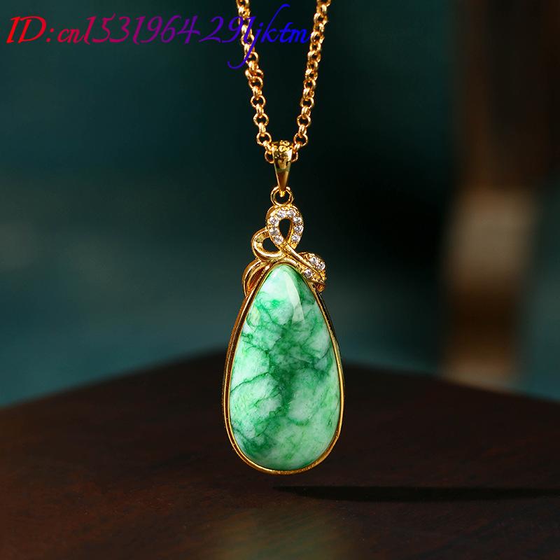 Natural Jade Water Drop Pendan - Gold Plated Jewelry ulasan dan harga