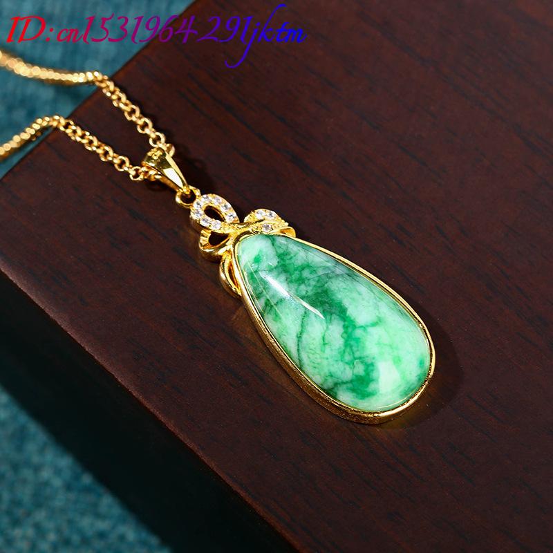 Natural Jade Water Drop Pendan - Gold Plated Jewelry ulasan dan harga