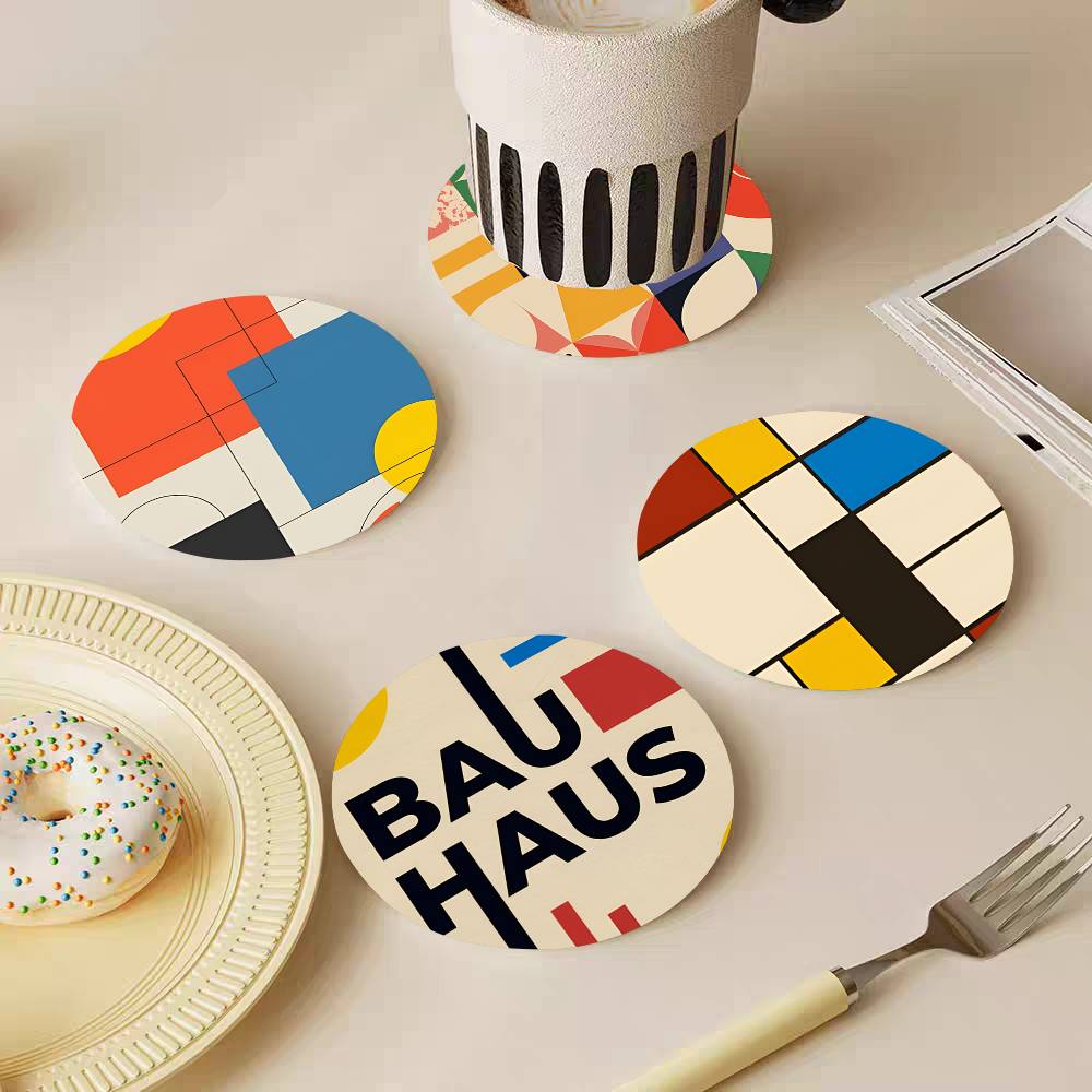 Abstract Bauhaus Round Wooden  - Marble Coaster Set ulasan dan harga