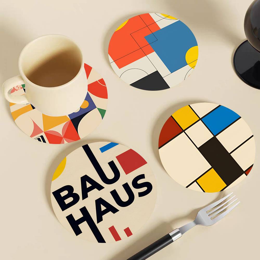 Abstract Bauhaus Round Wooden  - Marble Coaster Set ulasan dan harga