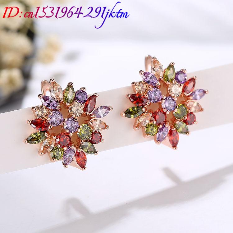 Natural Crystal Flower Earring - Gold Plated Jewelry ulasan dan harga