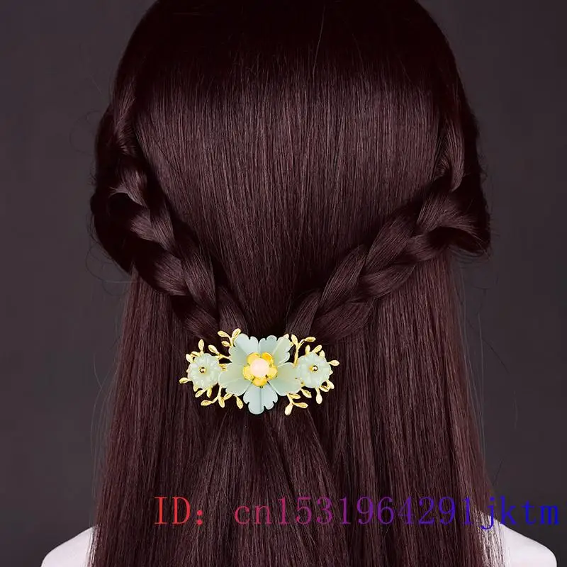 Green Jade Flower Barrette Des - Gold Plated Jewelry ulasan dan harga