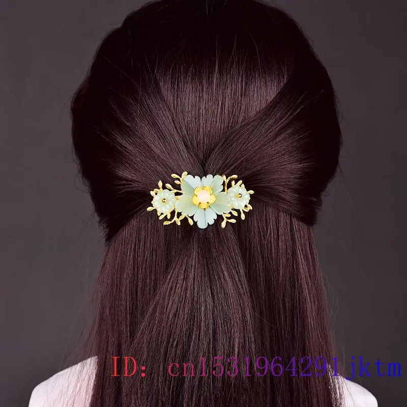 Green Jade Flower Barrette Des - Gold Plated Jewelry ulasan dan harga