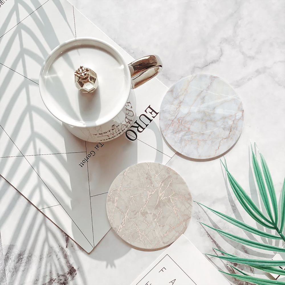 White Marble Coaster  Absorben - Marble Coaster Set ulasan dan harga
