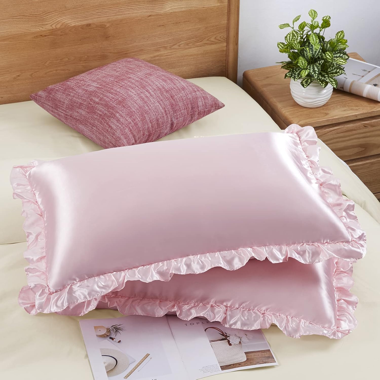 2Pcs Satin Ruffled Pillow Case - Silk Pillowcase ulasan dan harga