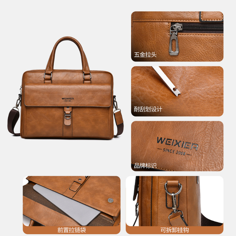 Vintage Dark Brown PU Leather  - Leather Briefcase ulasan dan harga