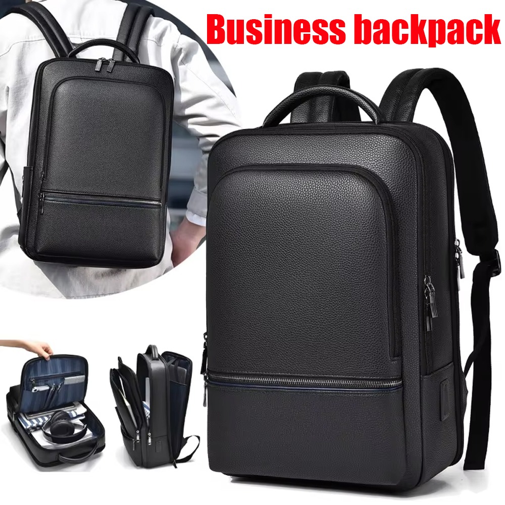 PU Leather Men's Backpack USB  - Leather Briefcase ulasan dan harga