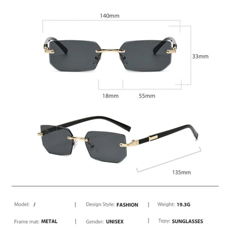 Rimless Cut Edge Rectangle Sun - Designer Sunglasses ulasan dan harga