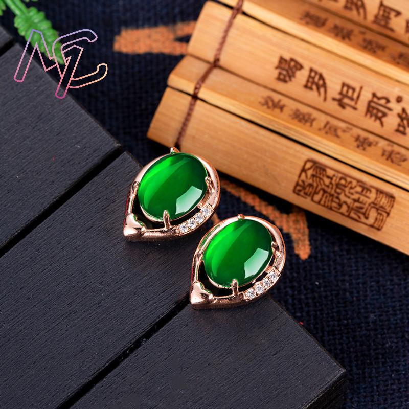 Natural Jade Flower Earrings S - Gold Plated Jewelry ulasan dan harga
